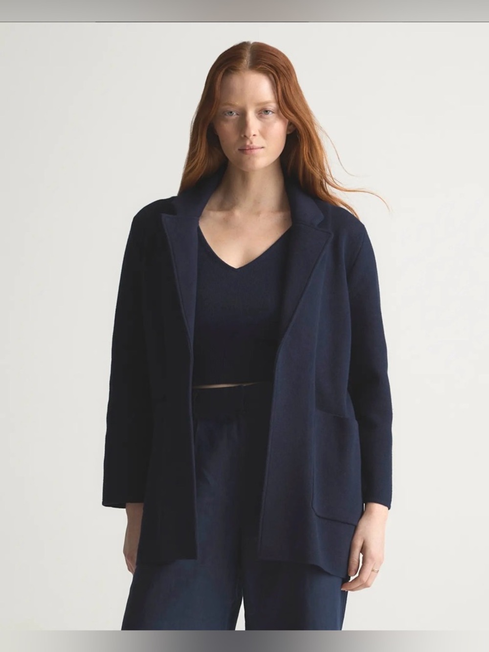 NWT Quince 100% Organic Cotton Knit Blazer Navy, Quiet Luxury, XS